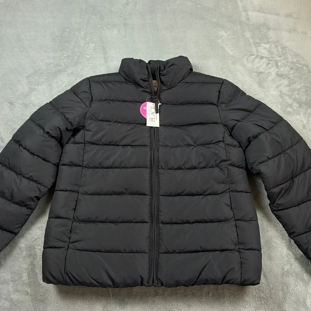 NWT The Childrens Place Kids Black Puffer Jacket Water Resistant Size L 10/12